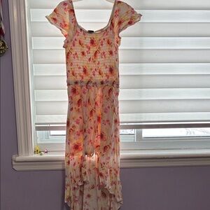 Art Class Floral High Low Dress with Ruffle Sleeves